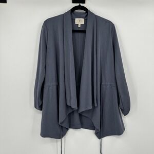 Anthropologie Ella Mara Gray Waterfall Cardigan Drape Front Pockets Size Small